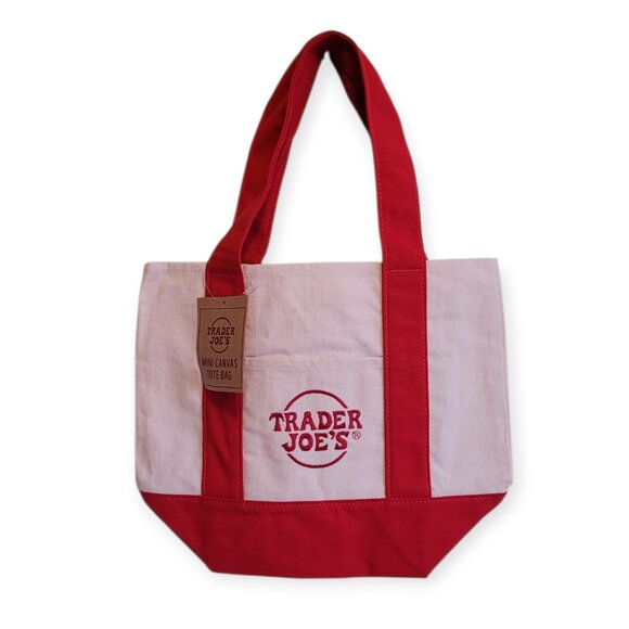 Trader Joe's Mini Canvas Tote Red White NWT Viral Hard To Find - Picture 2 of 5
